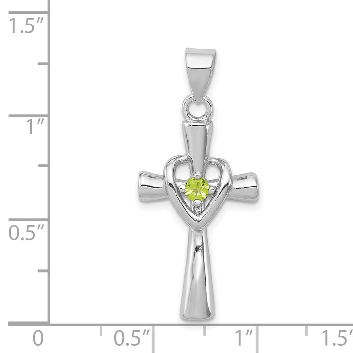 Silver Polished Peridot Heart Cross Pendant