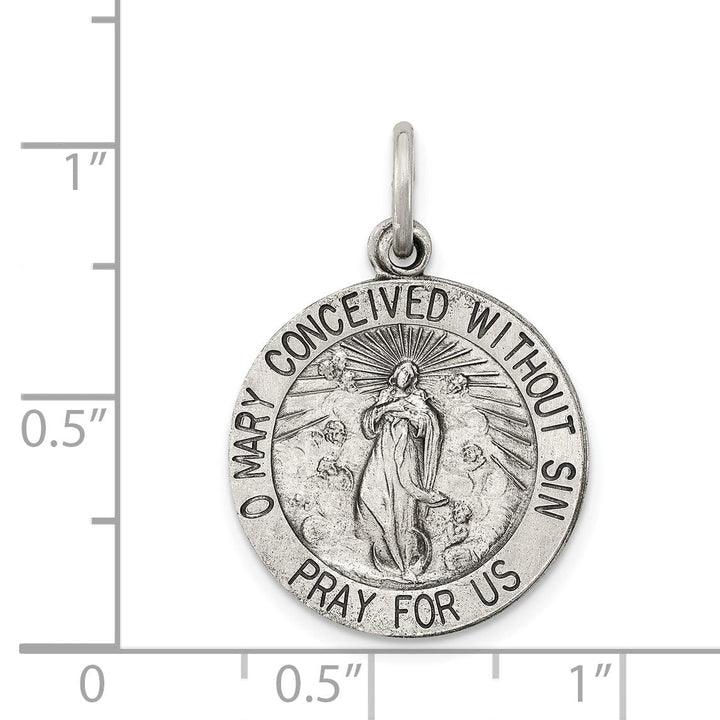 Sterling Silver Antiqued Blessed Mother Medal
