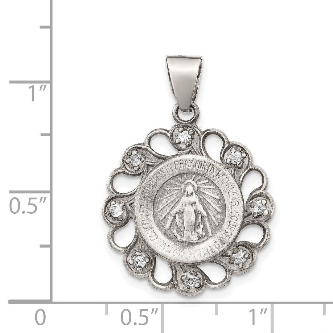 Sterling Silver C.Z Antiqued Blessed Mother Pendant