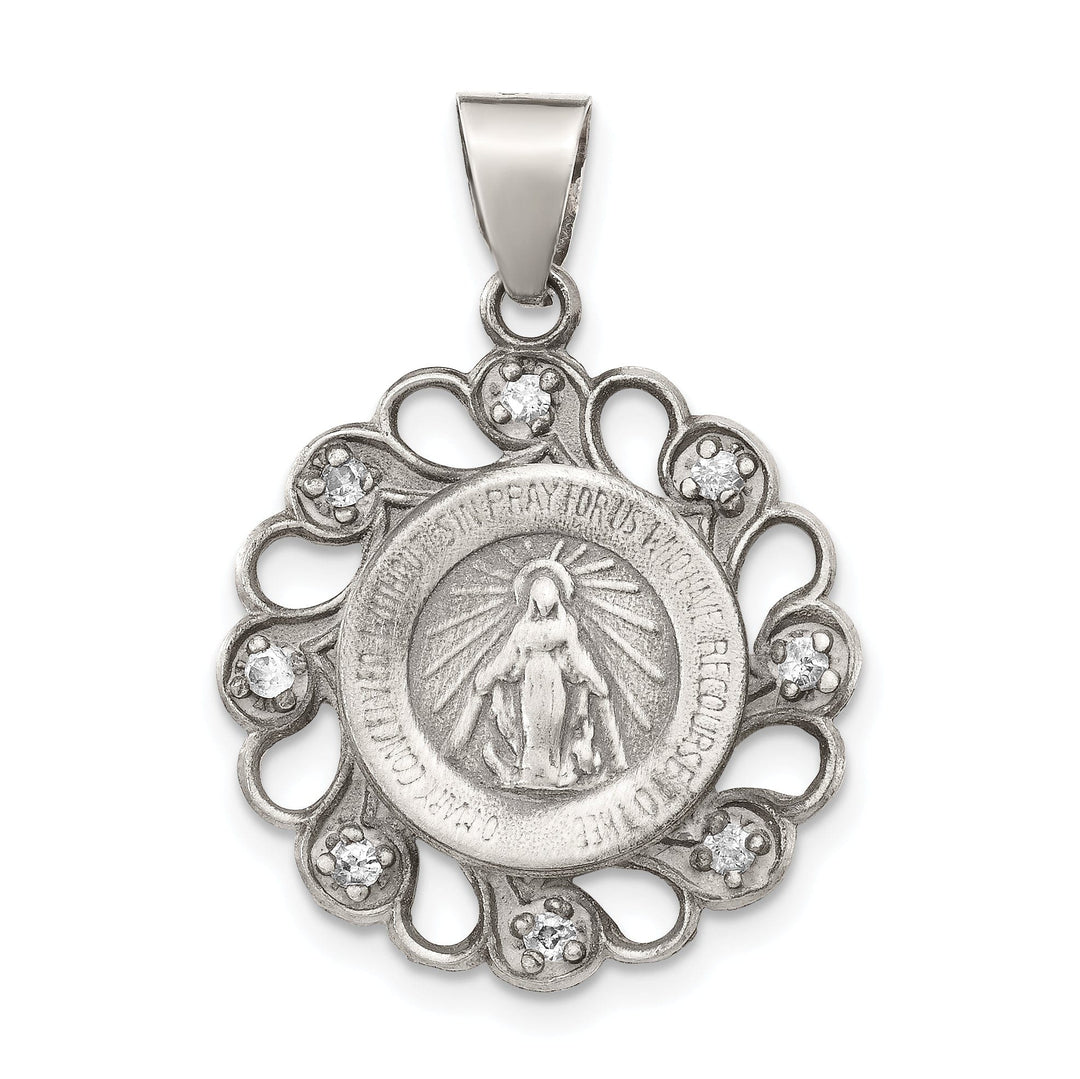 Sterling Silver C.Z Antiqued Blessed Mother Pendant