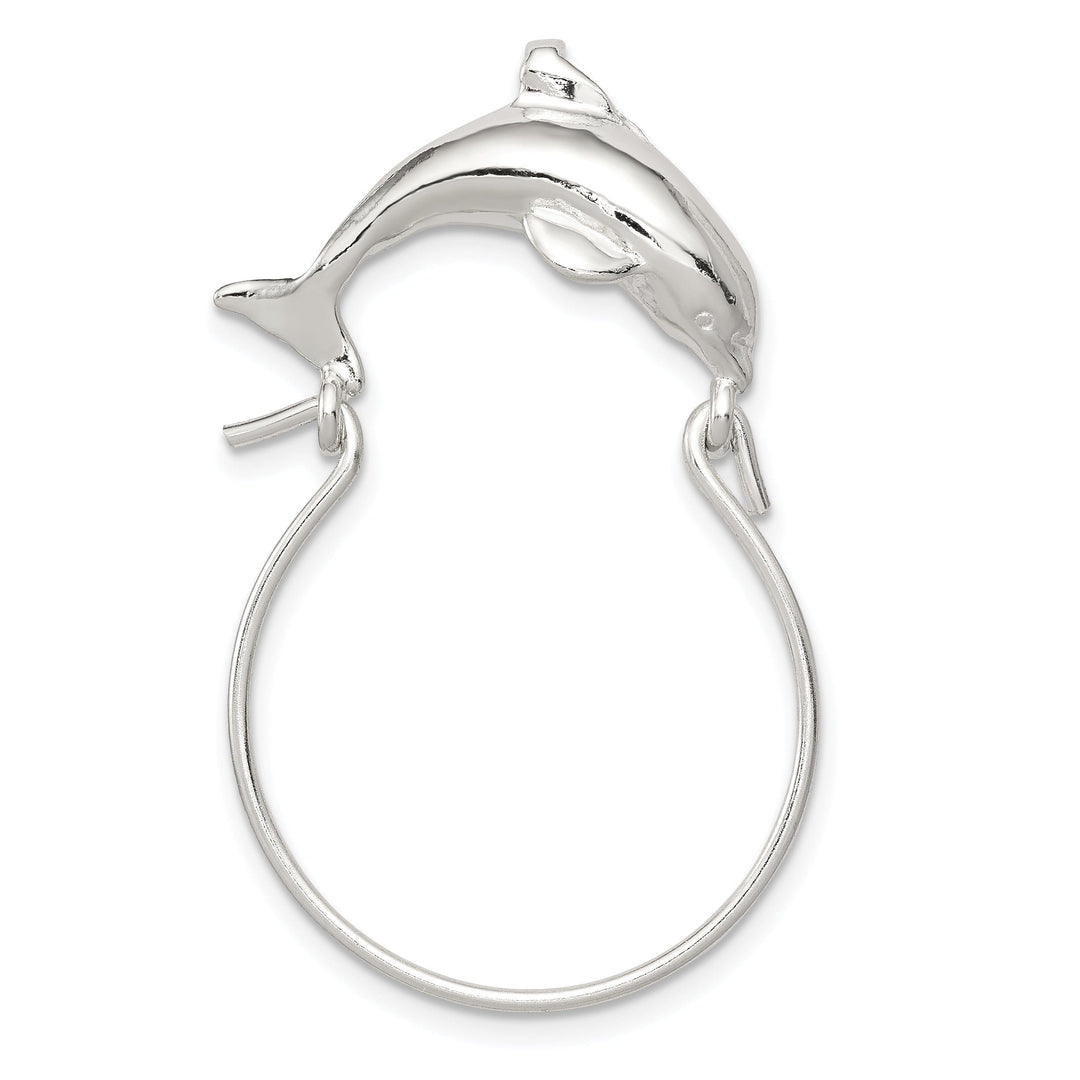 Silver Polished Dolphin Charm Holder Pendant