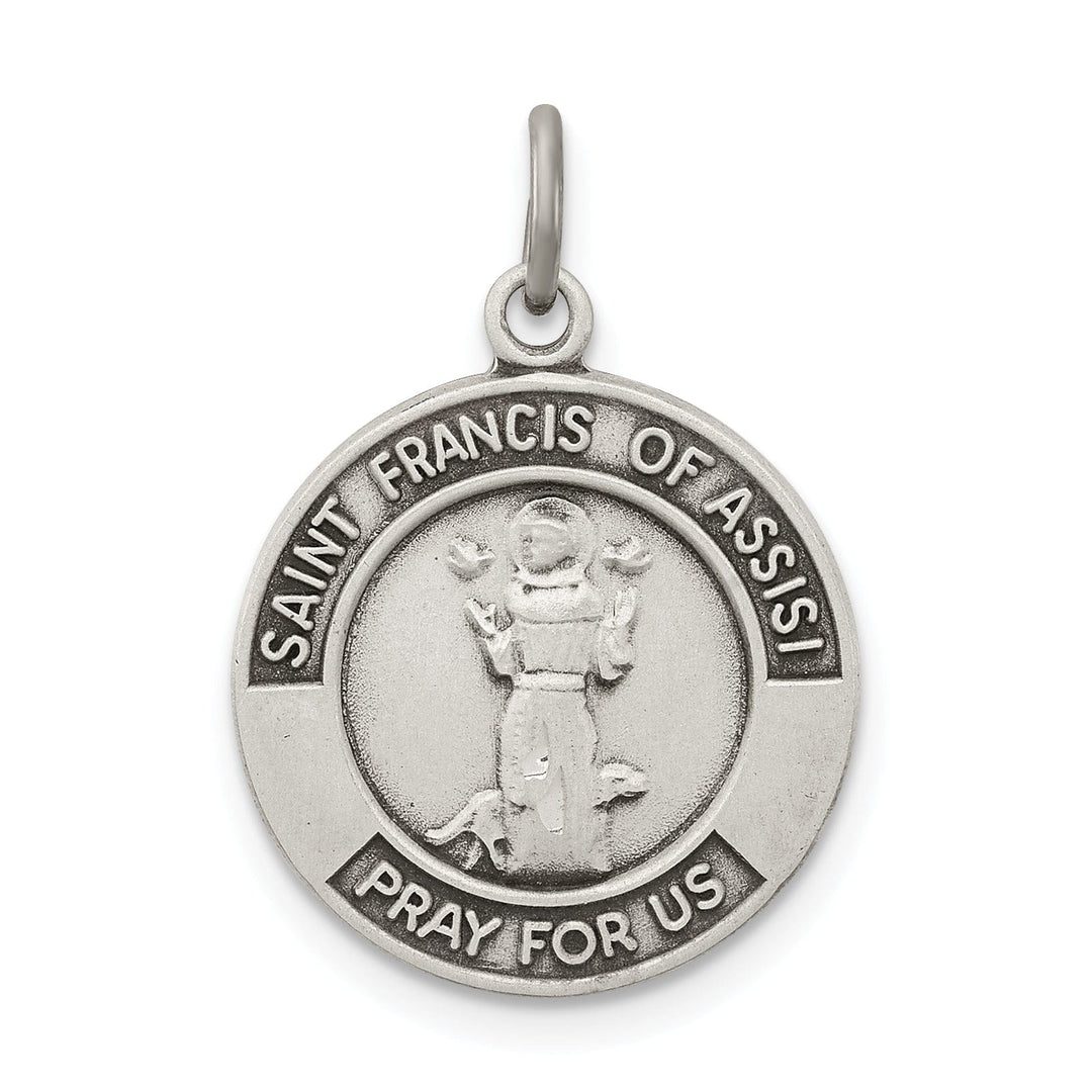 Silver Oxidized Saint Francis of Assisi Medal