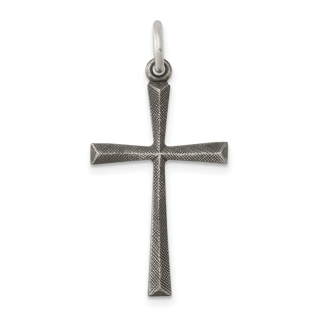 Silver Satin Textured Antiqued Cross Pendant