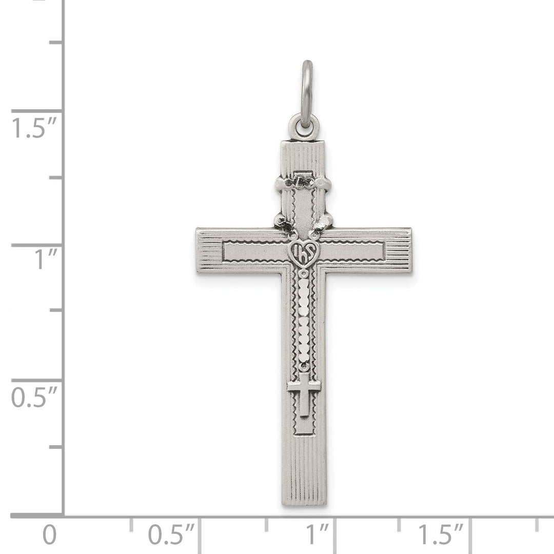Silver Satin Antique Rosary Latin Cross Pendant