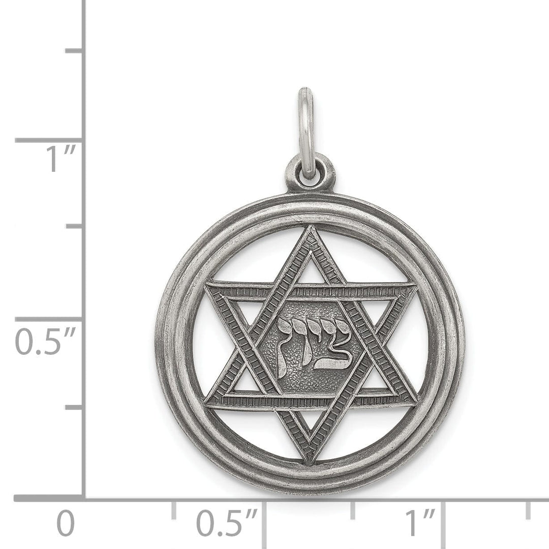 Silver Antiqued Star of David Disc Charm Pendant