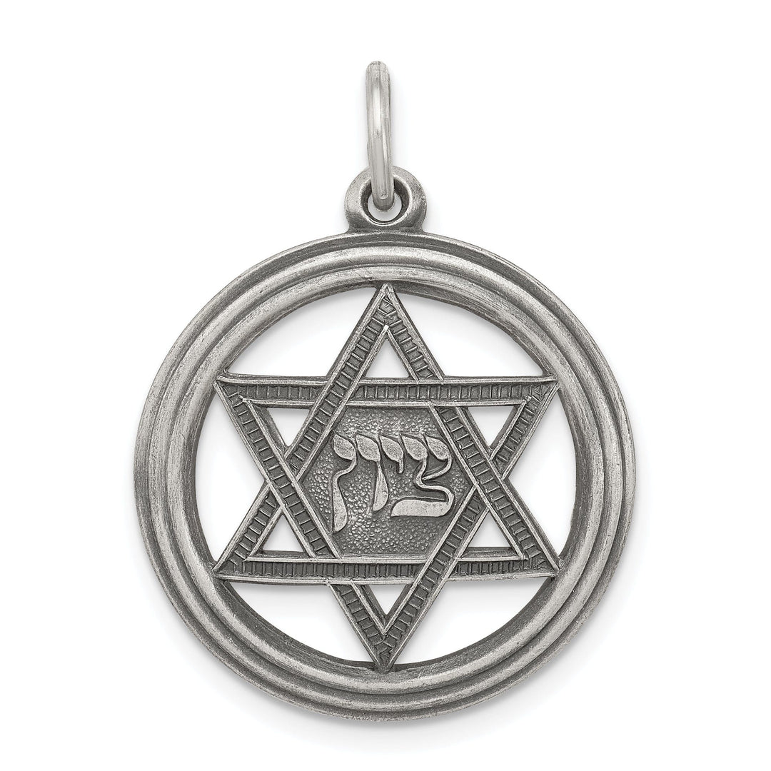 Silver Antiqued Star of David Disc Charm Pendant