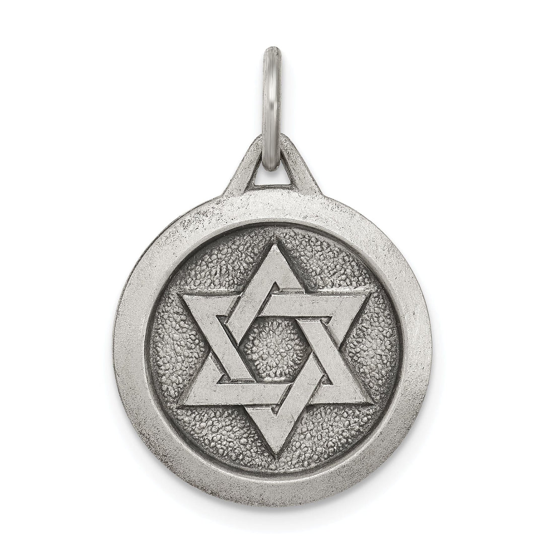 Silver Antiqued Star of David Medal Pendant