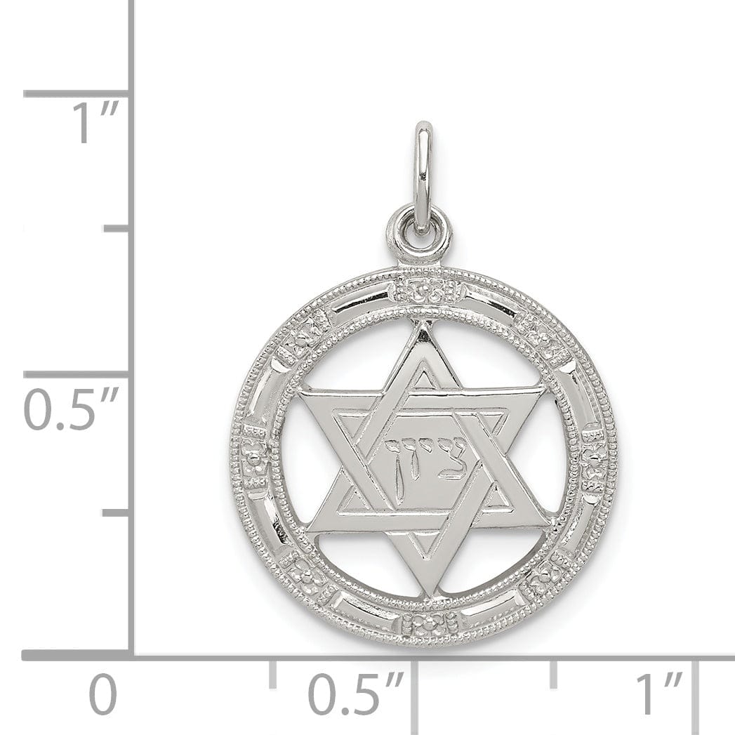 Sterling Silver Star of David Disc Charm Pendant