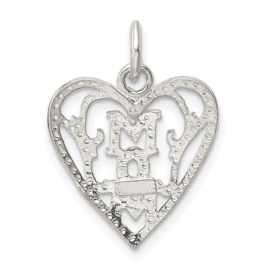 Silver Polished Mom in Heart Charm Pendant