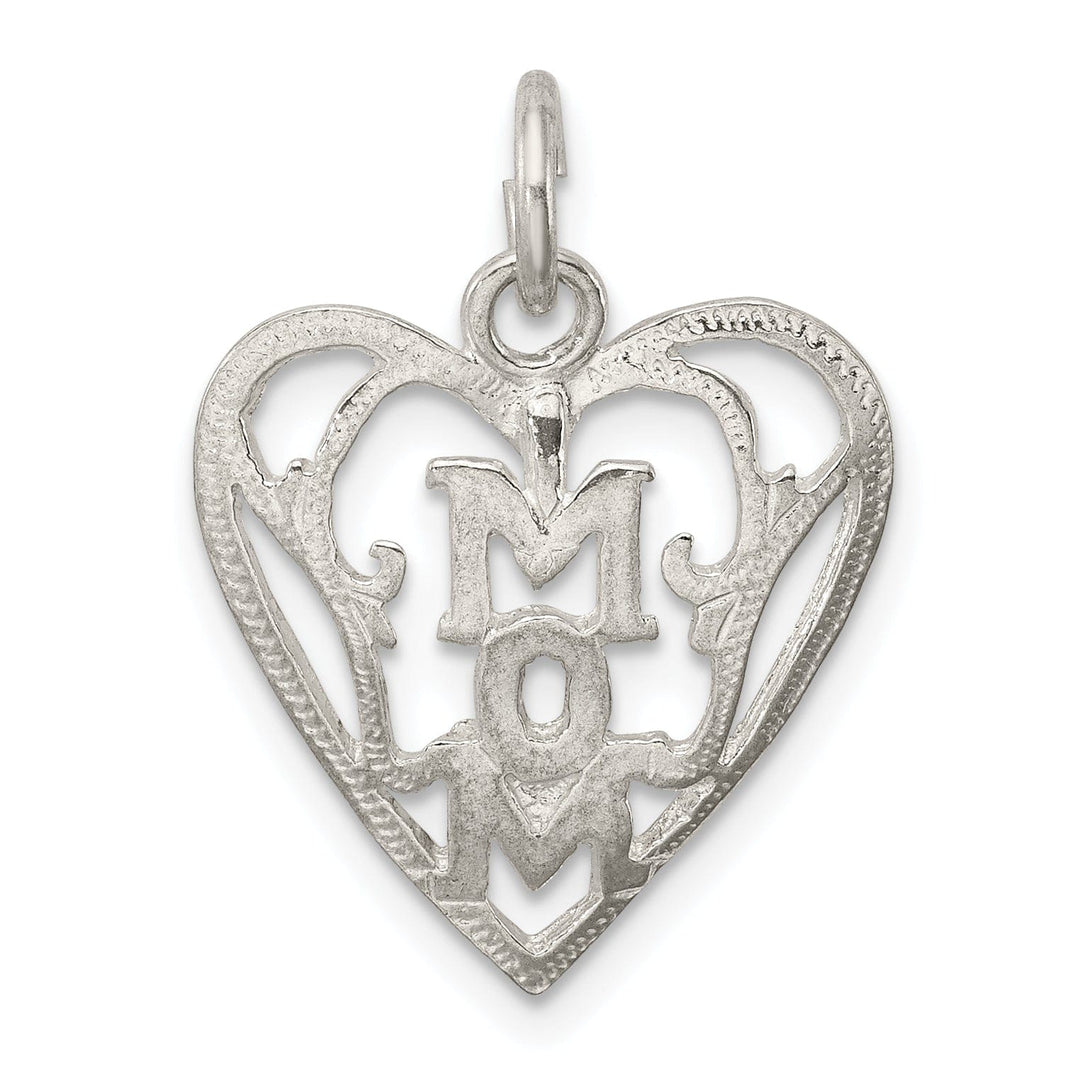 Silver Polished Mom in Heart Charm Pendant