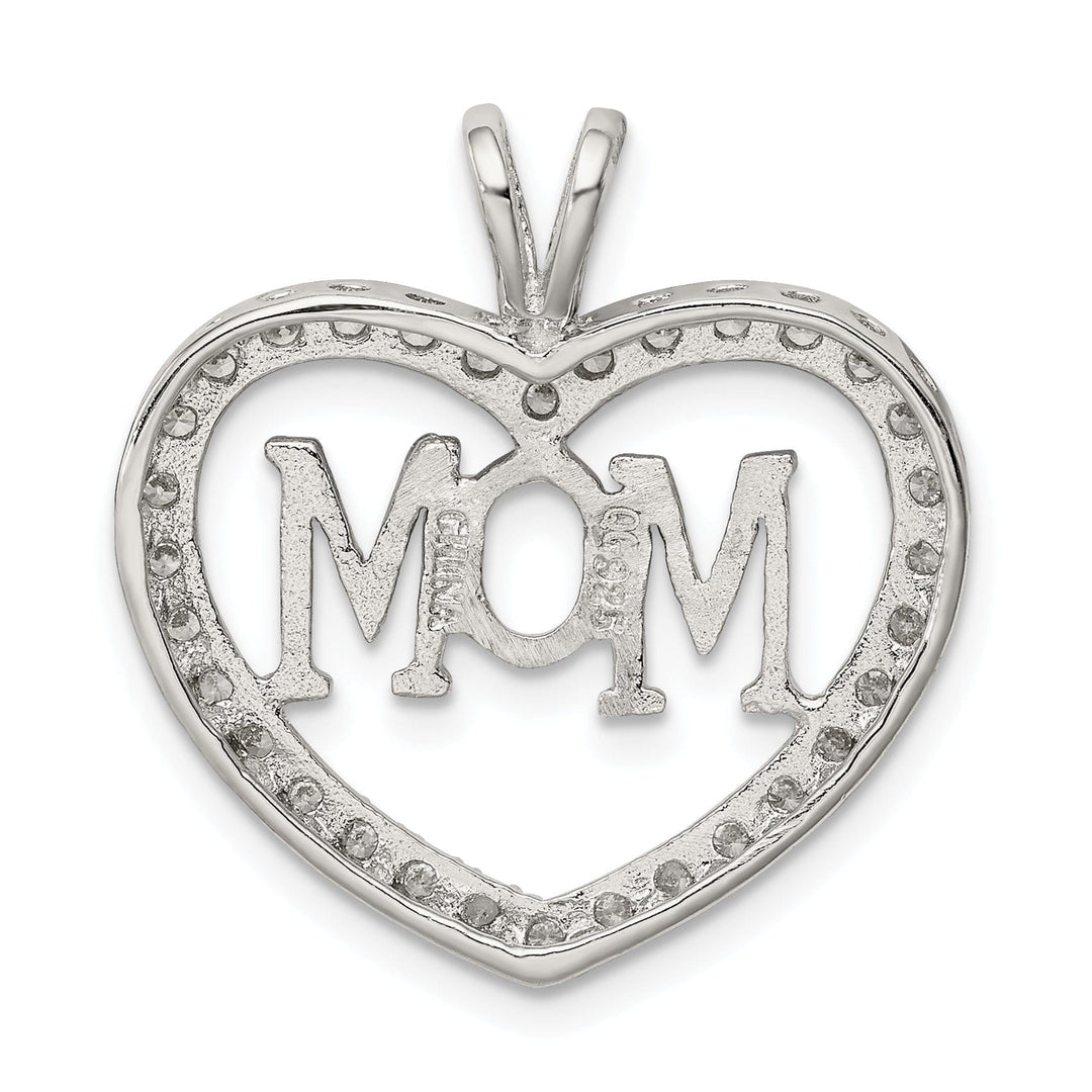 Silver Polished C.Z Open Back Heart MOM Charm