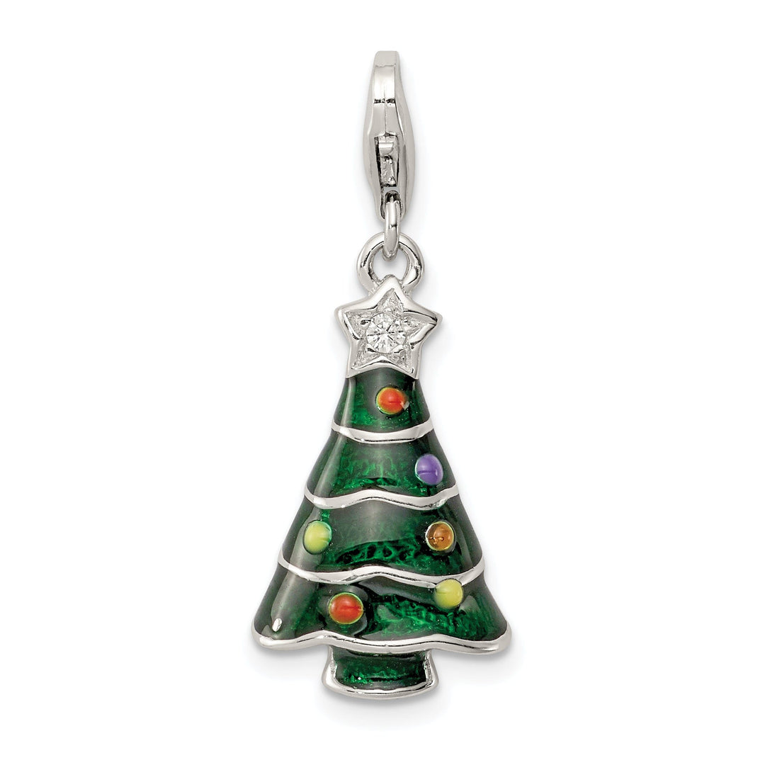 Silver C.Z Enameled Christmas Tree Pendant