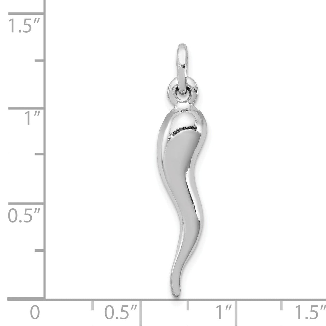 Solid Silver Polished 3-D Italian Horn Charm