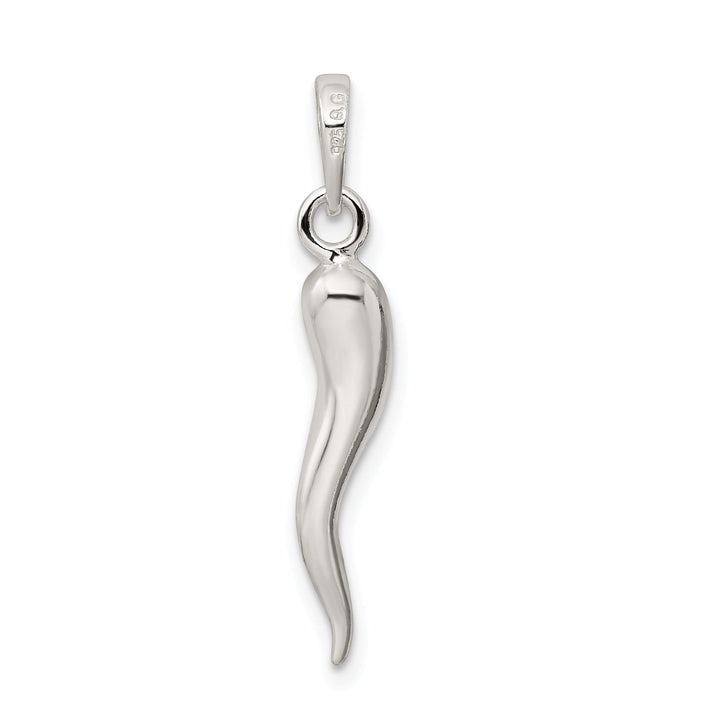 Solid Sterling Silver 3-D Italian Horn Charm Pendant
