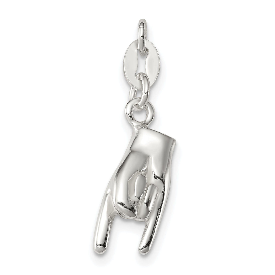 Silver Polished 3-D Rock On Good Luck Charm