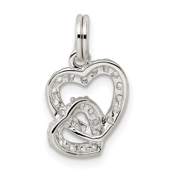 Sterling Silver Polished CZ Double Heart Charm