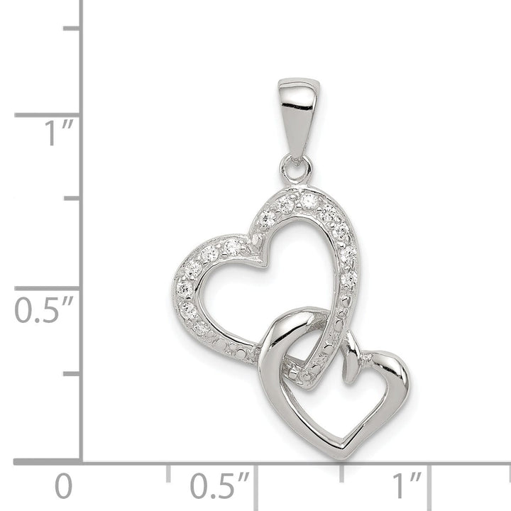 Sterling Silver Polished CZ Double Heart Charm