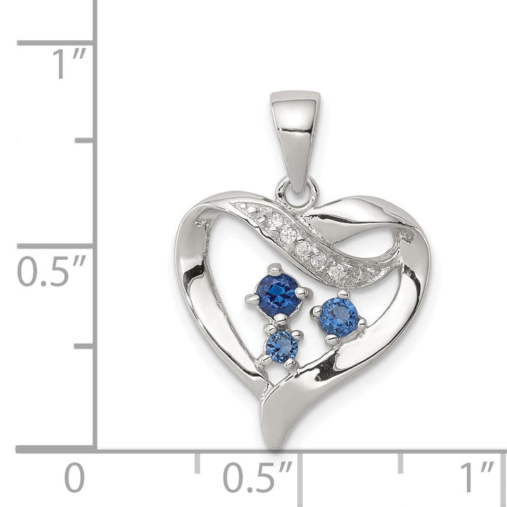 Sterling Silver Blue Clear C.Z Heart Pendant