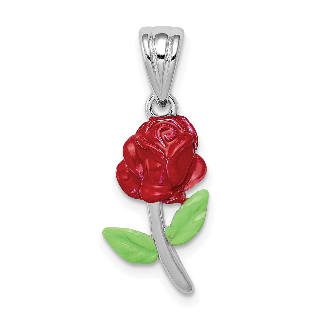 Silver Polish Finish Enameled Rose Flower Charm