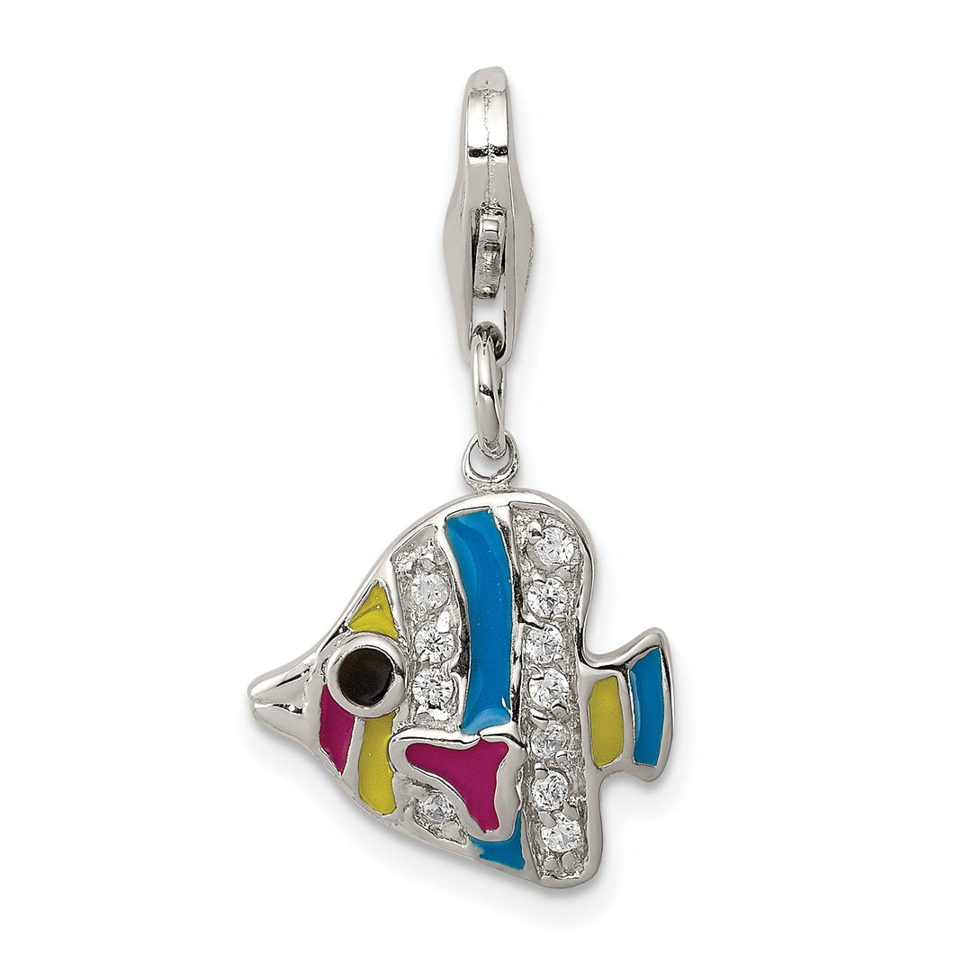Silver Multi-colored Enameled Fish Charm