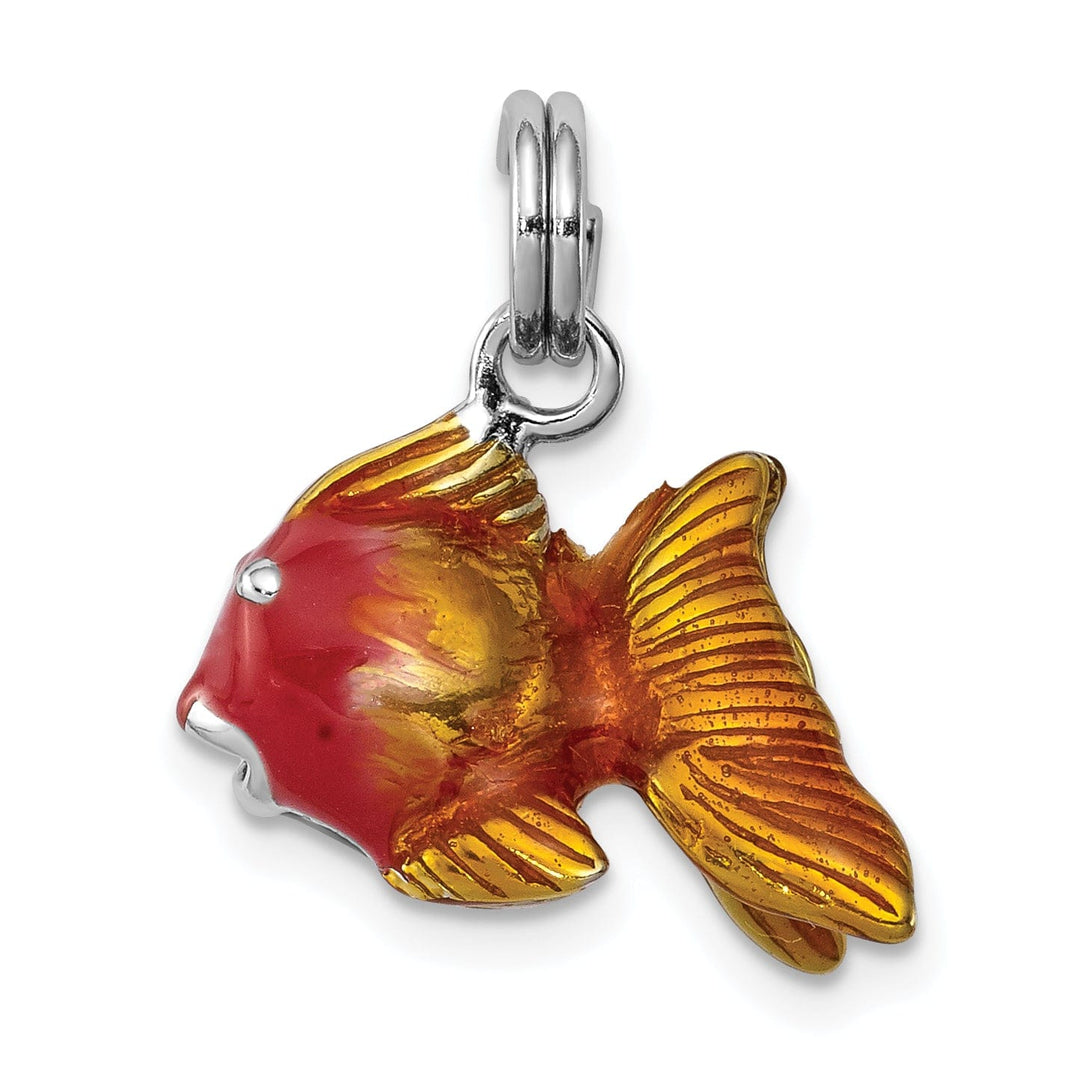 Silver Enamel 3-D Goldfish Charm Pendant