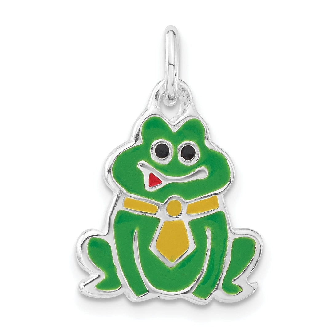 Solid Sterling Silver Enameled Frog Charm