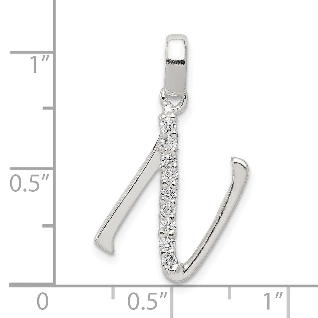 Sterling Silver CZ Initial N Charm Pendant