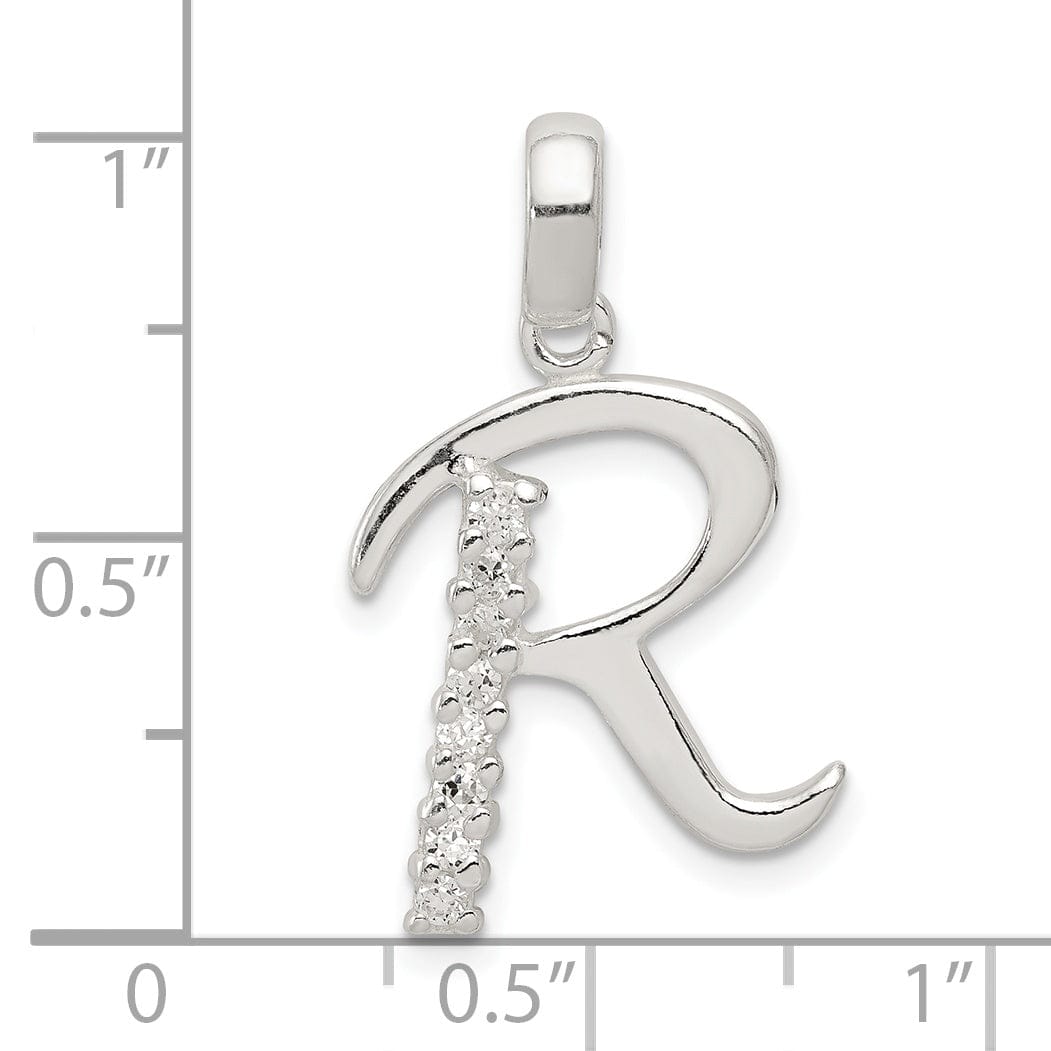 Sterling Silver CZ Initial R Charm Pendant