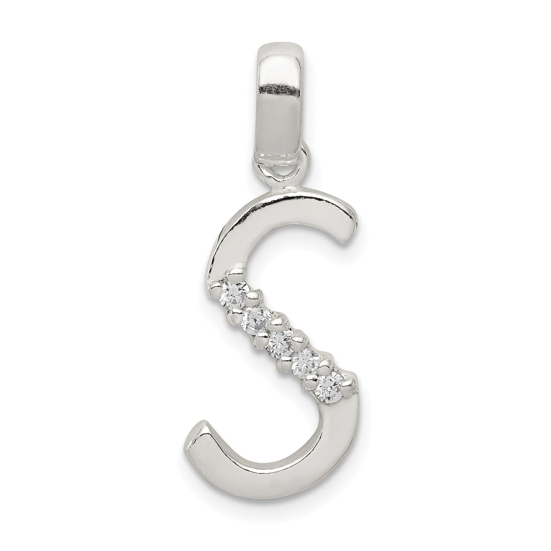 Sterling Silver CZ Initial S Charm Pendant
