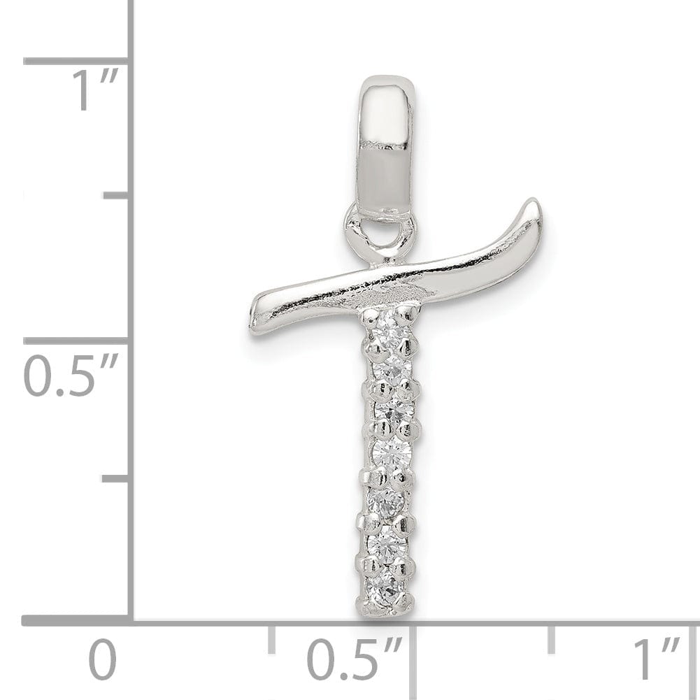Sterling Silver CZ Initial T Charm Pendant