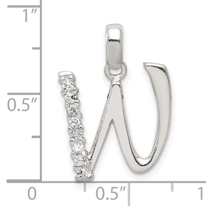 Sterling Silver CZ Initial W Charm Pendant
