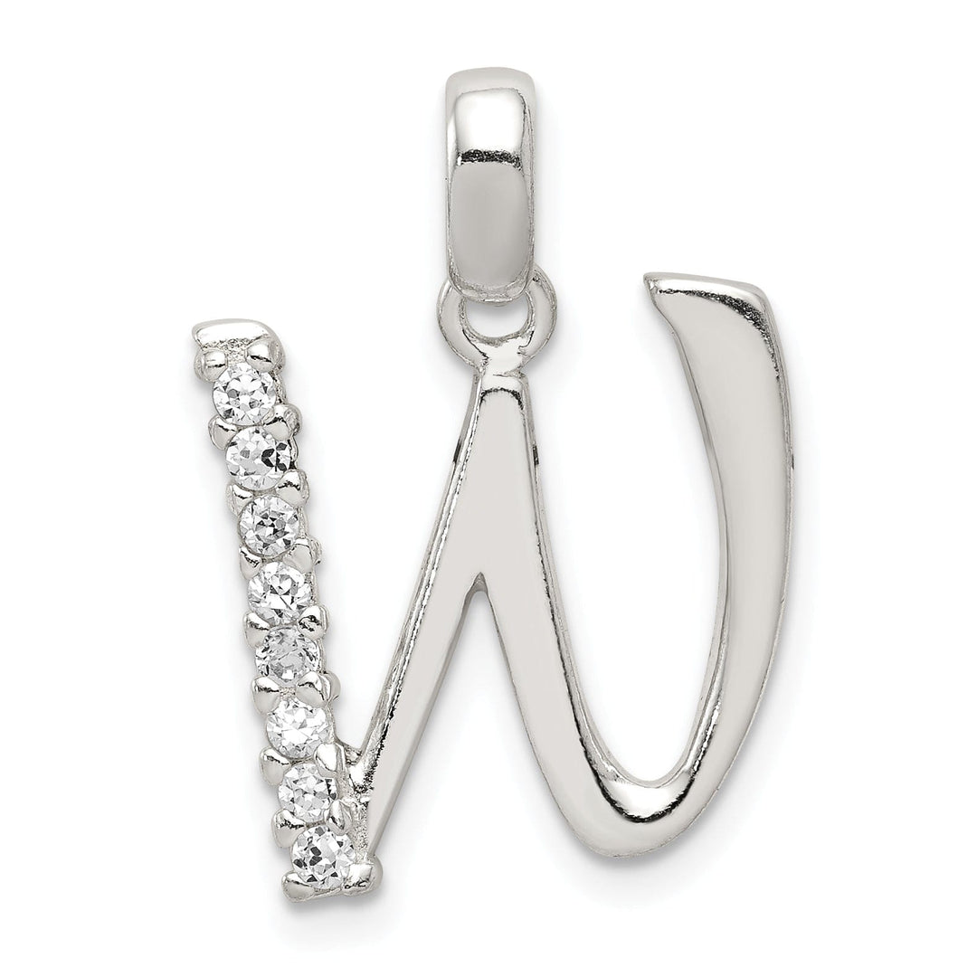 Sterling Silver CZ Initial W Charm Pendant