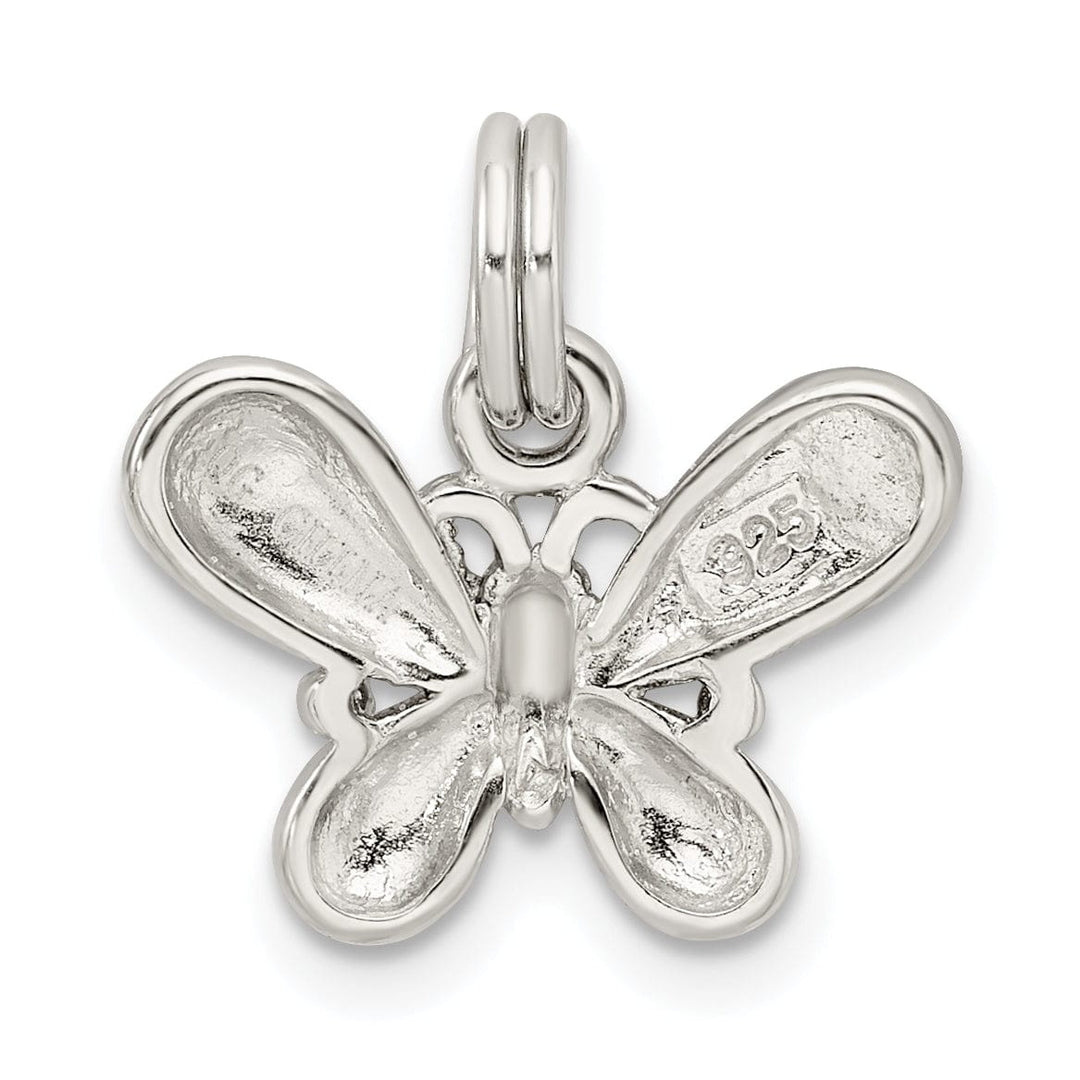 Silver Polished Purple Enamel Butterfly Charm