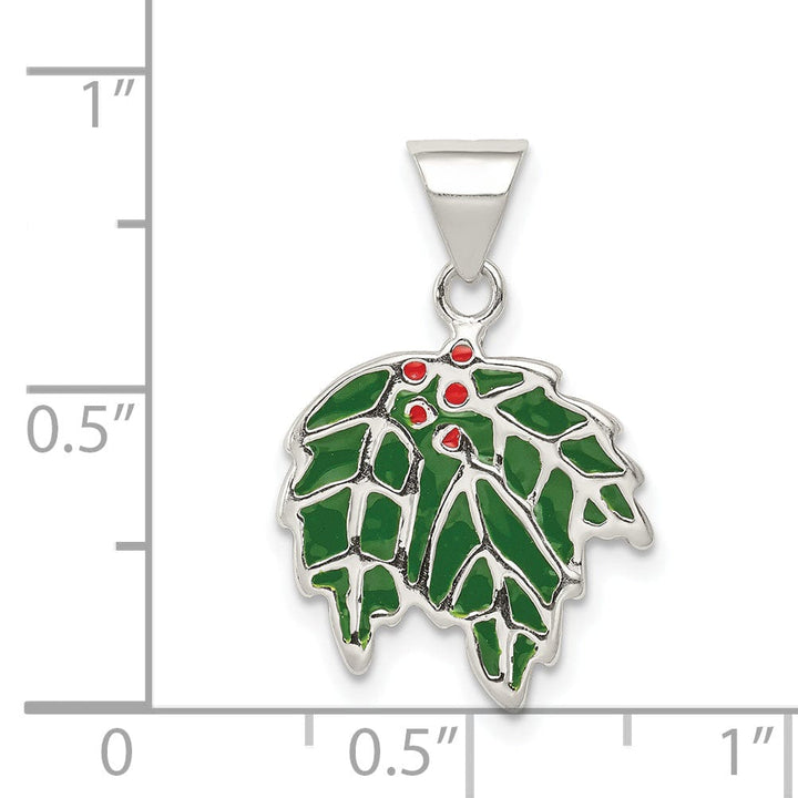 Sterling Silver Enameled Holly Charm Pendant