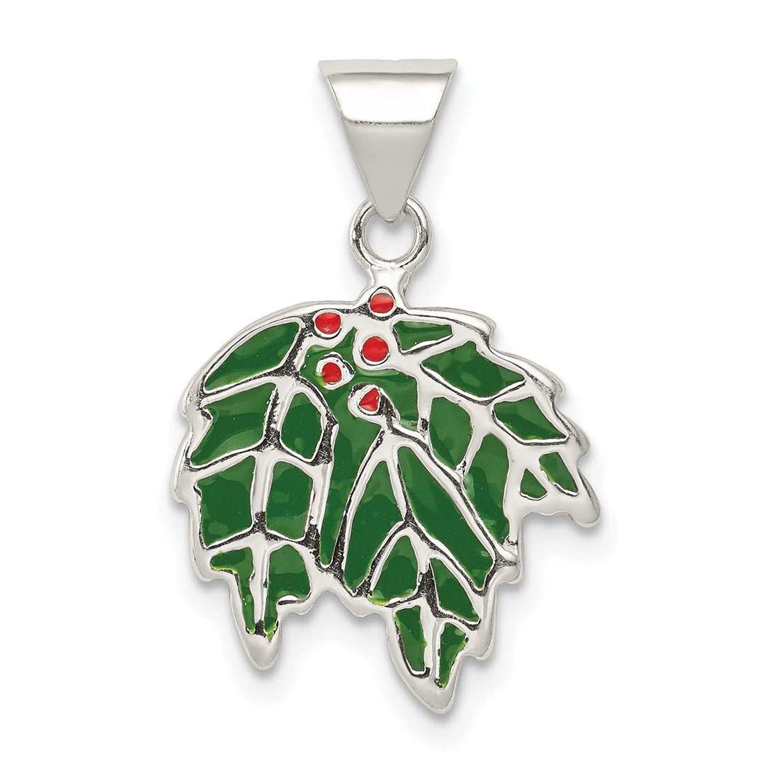 Sterling Silver Enameled Holly Charm Pendant