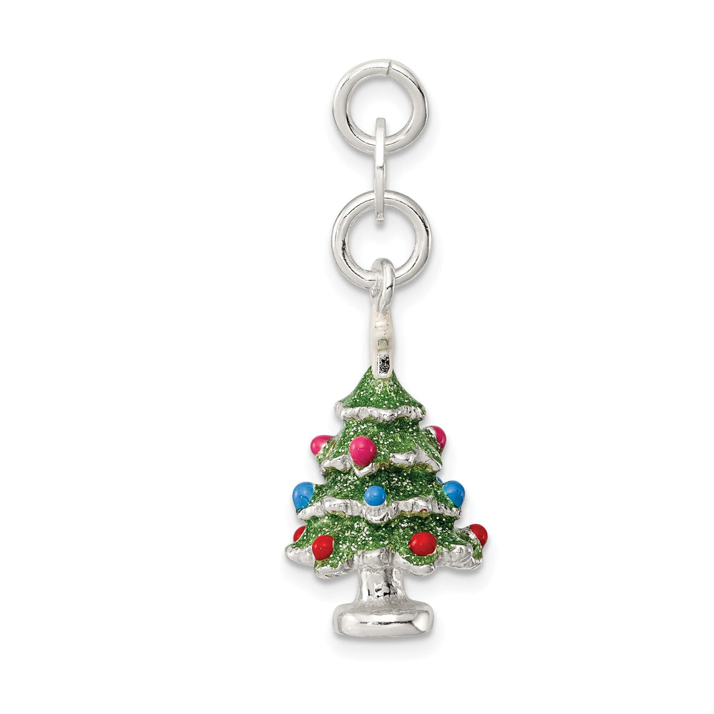 Silver Enameled Christmas Tree Charm Pendant
