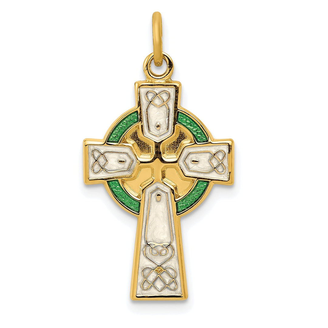 Silver Polished Gold Epoxy Irish Cross Pendant