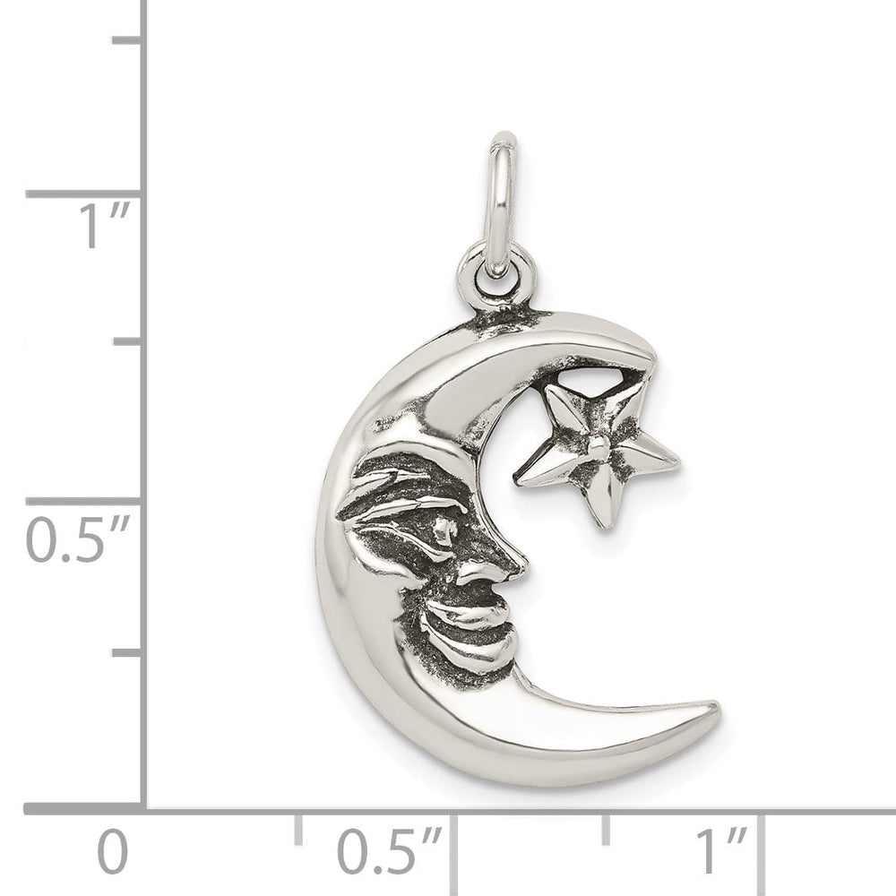 Solid Sterling Silver Antiqued Moon Star Charm