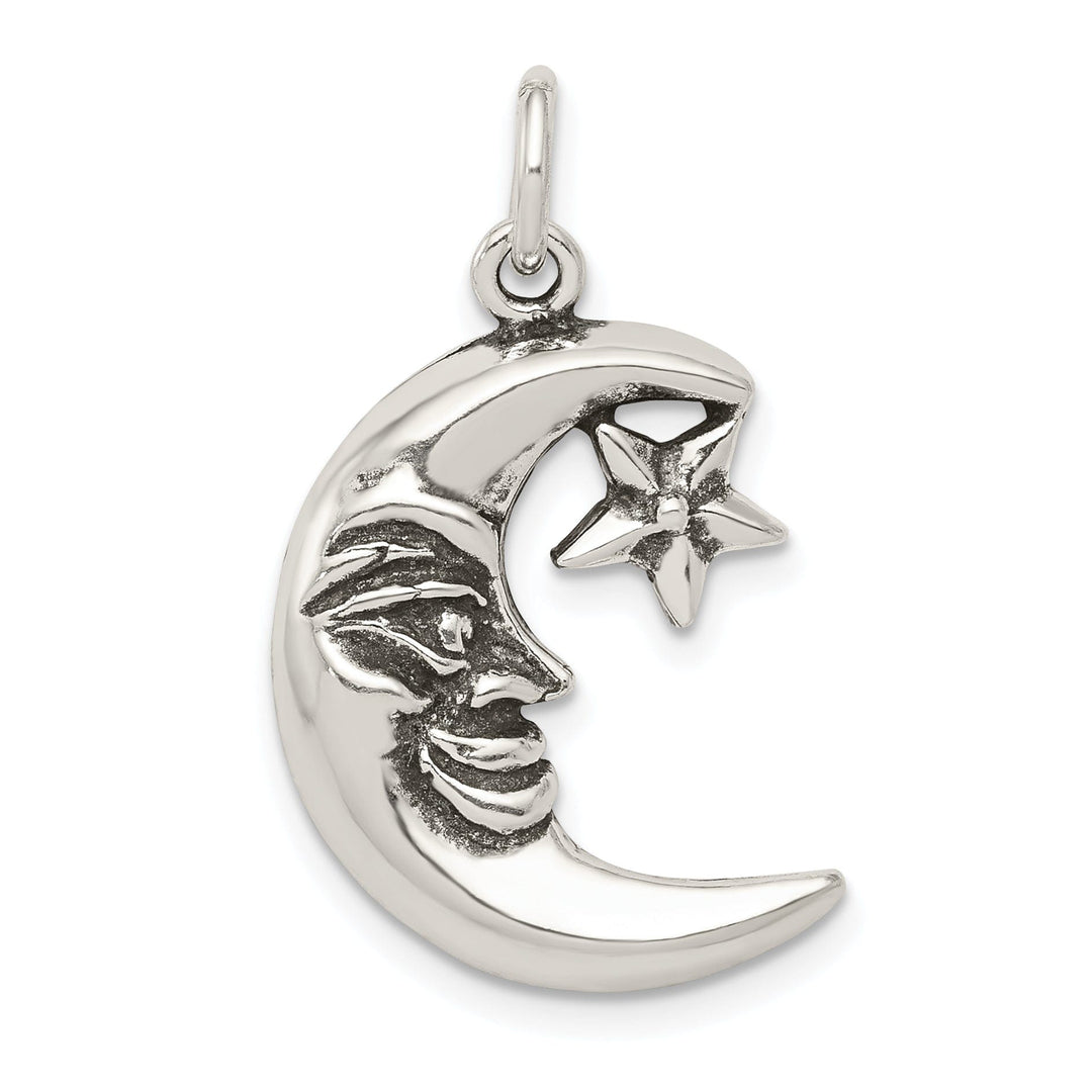 Solid Sterling Silver Antiqued Moon Star Charm