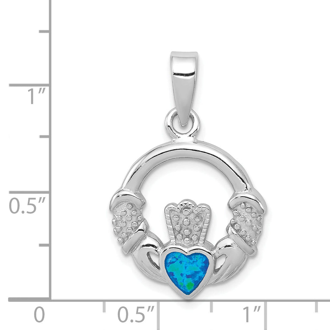 Silver Blue Inlay Opal Irish Claddagh Charm