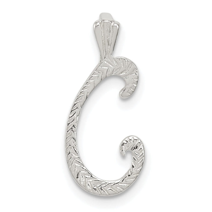 Silver Polished Textured Letter C Charm Pendant
