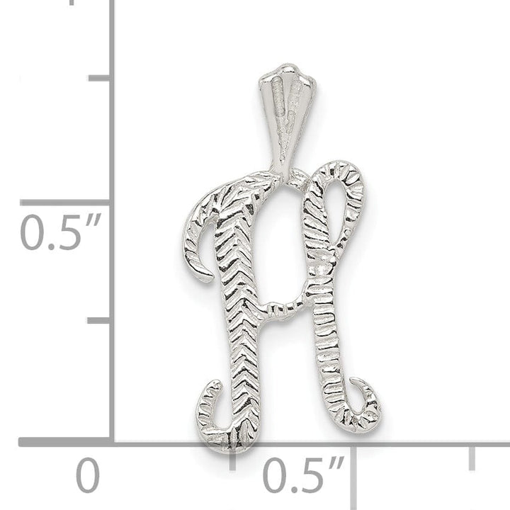 Silver Polished Textured Letter H Charm Pendant
