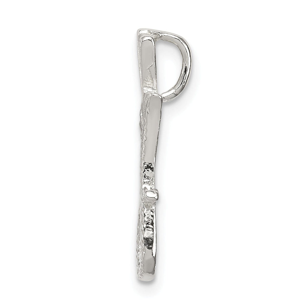 Silver Polished Textured Letter J Charm Pendant
