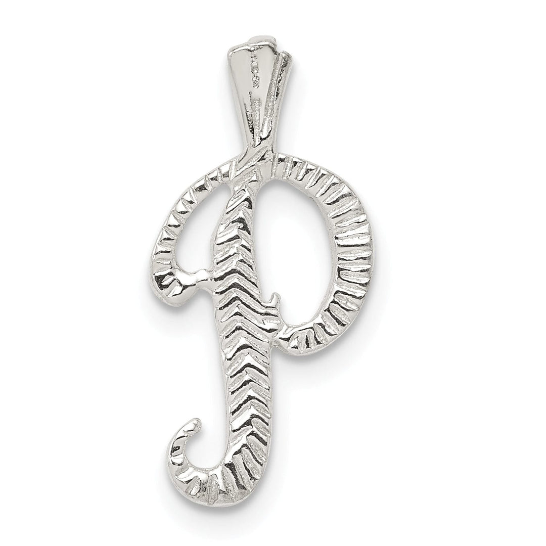 Silver Polished Textured Letter P Charm Pendant
