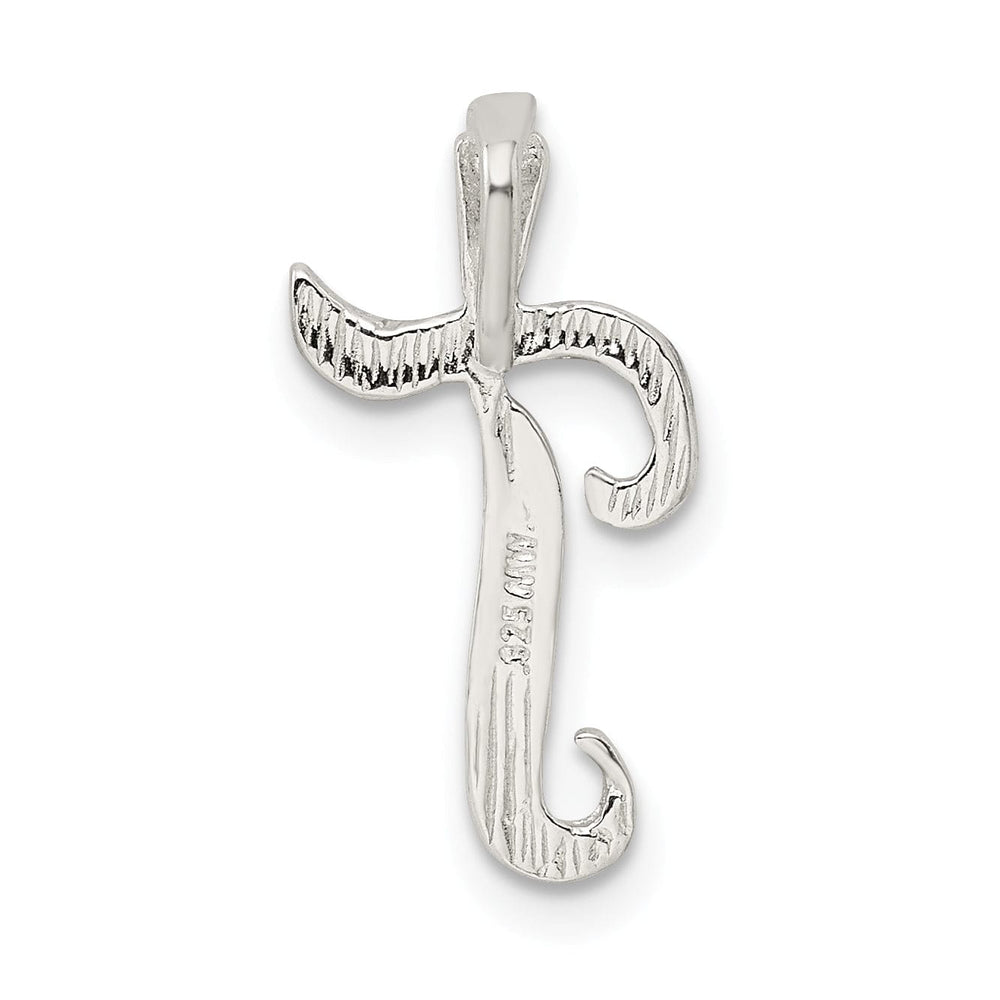 Silver Polished Textured Letter T Charm Pendant