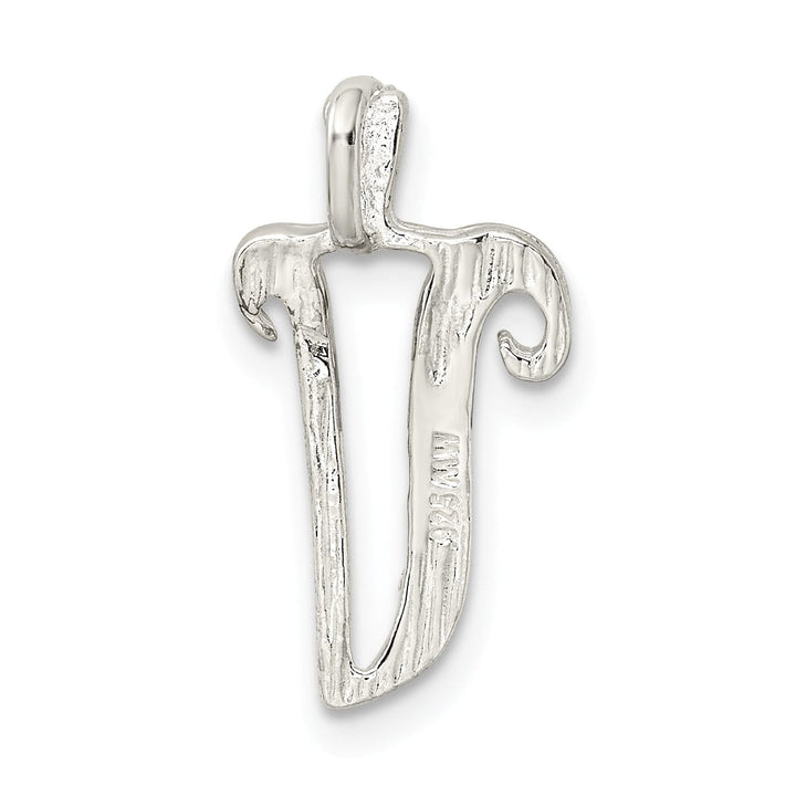 Silver Polished Textured Letter V Charm Pendant