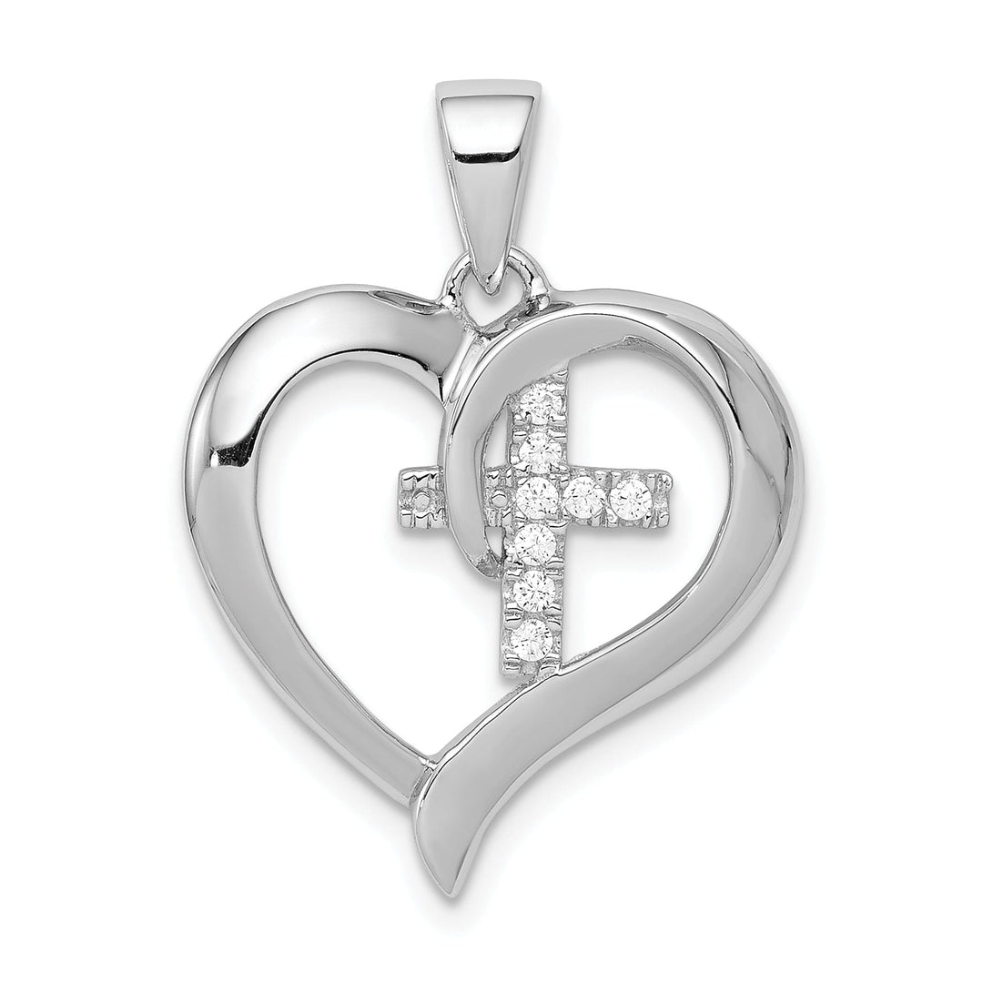 Sterling Silver C.Z Heart with Cross Pendant