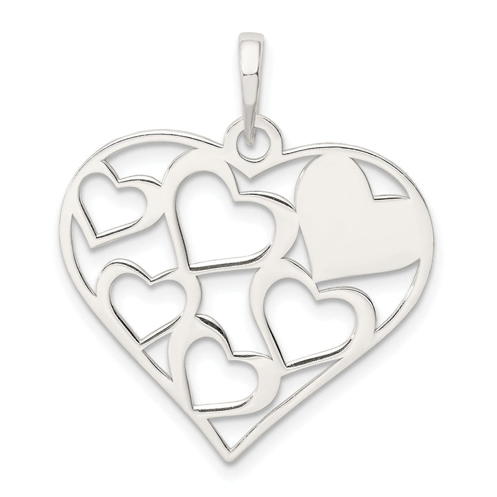 Sterling Silver Mom with Cut Out Hearts Pendant