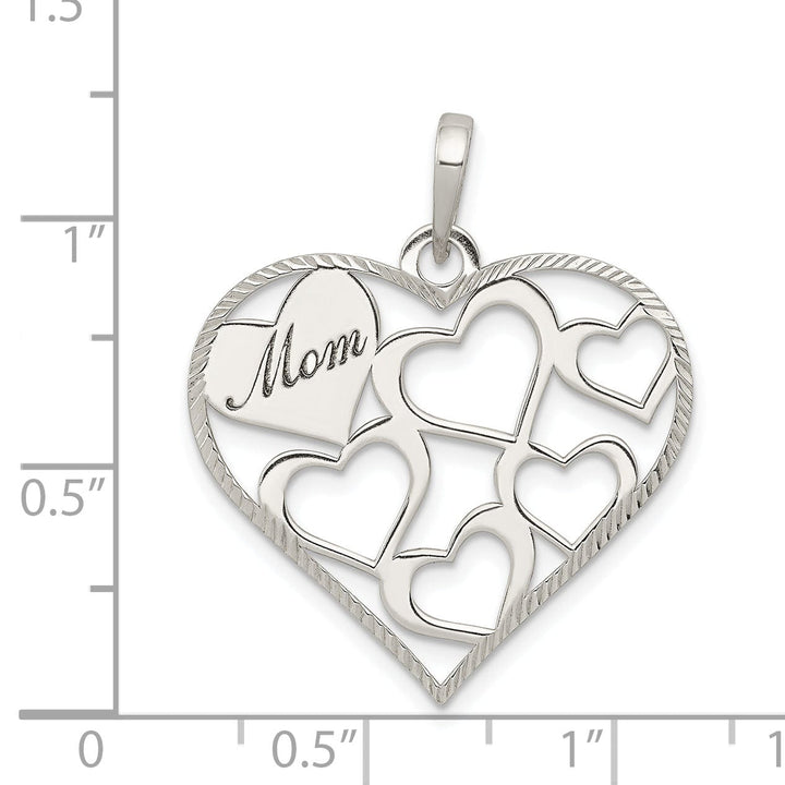 Sterling Silver Mom with Cut Out Hearts Pendant