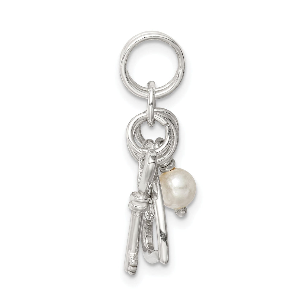 Silver Key and Heart with Synthetic Pearl Charm